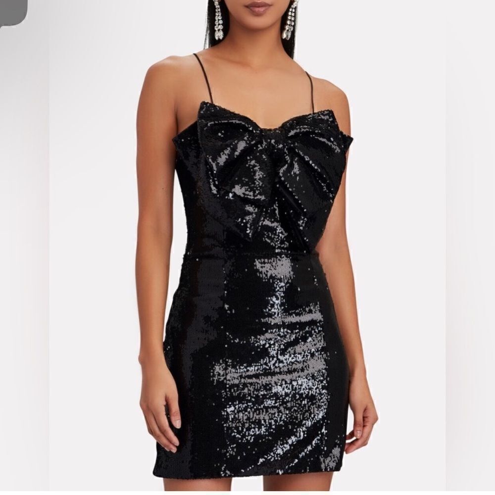 NEW Torn by Ronny Kobo Lindsay Sequin Bow Mini Dress Black Small